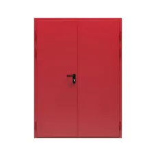 Дверь противопожарная металлическая сплошная двупольная дымогазонепроницаемая равнопольная угловая коробка типа ДПР-Олимп-02/60 (EIS 60) (1450-2075, Левая, RAL 3002)